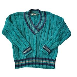 Vintage Outback Red Sz Medium Cardigan Sweater Slouchy Chunky Knit Preppy Tennis